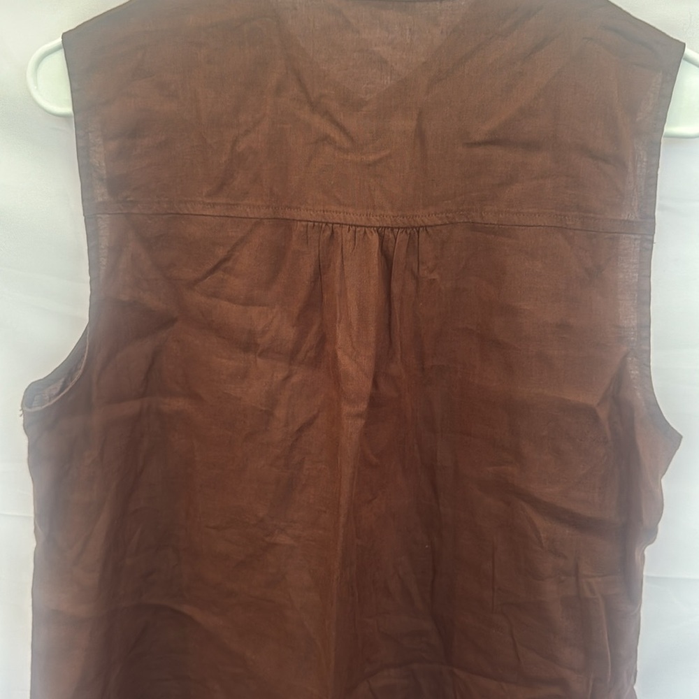 🌿 Eileen Fisher Brown Linen Sleeveless Button-Down Top – Size M - Picture 5 of 5